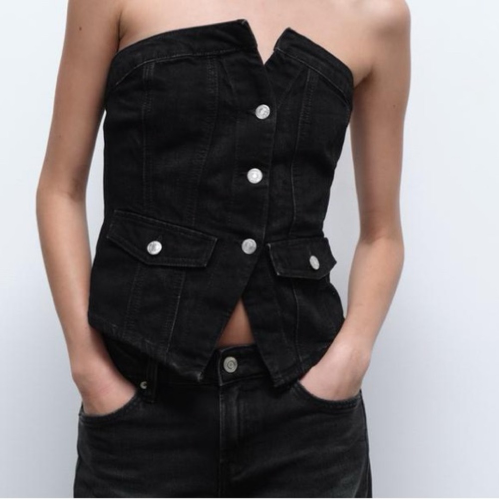 NWT! Zara denim strapless top, size small